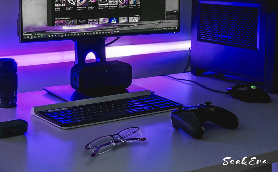 SeekEra ブルーライトカット メガネ ゲーミンググラス スクエア型メタルフレーム ハーフリム眼鏡